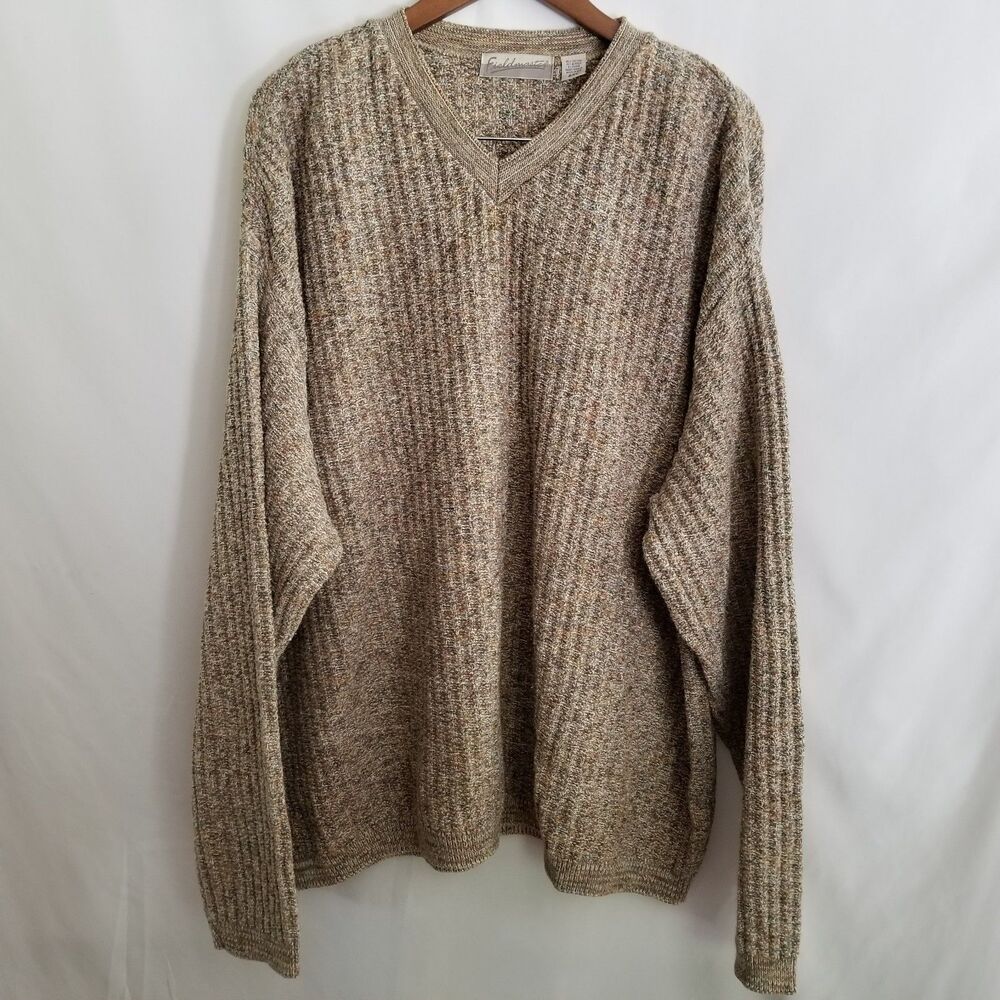 Vintage Fieldmaster Men’s 2XL Cotton Blend Knit Sweater Multicolor Ribbed V-Neck
